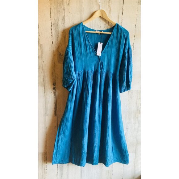 NWT $188 Michael Stars Isabella Gauze Midi Dress S Blue Balloon Sleeve Boho - Picture 1 of 12
